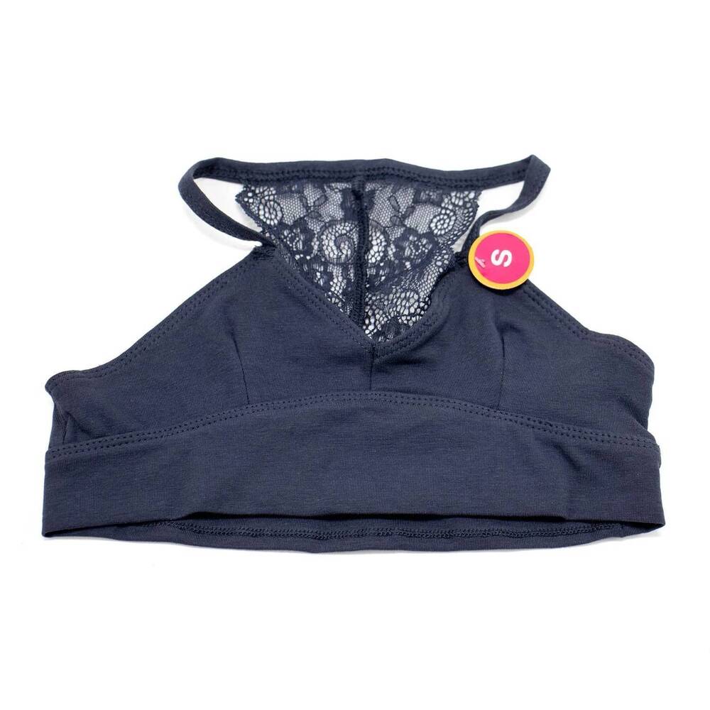 NEW MAIDENFORM girl's seamless lace racerback ruched crop bralette in navy blue
